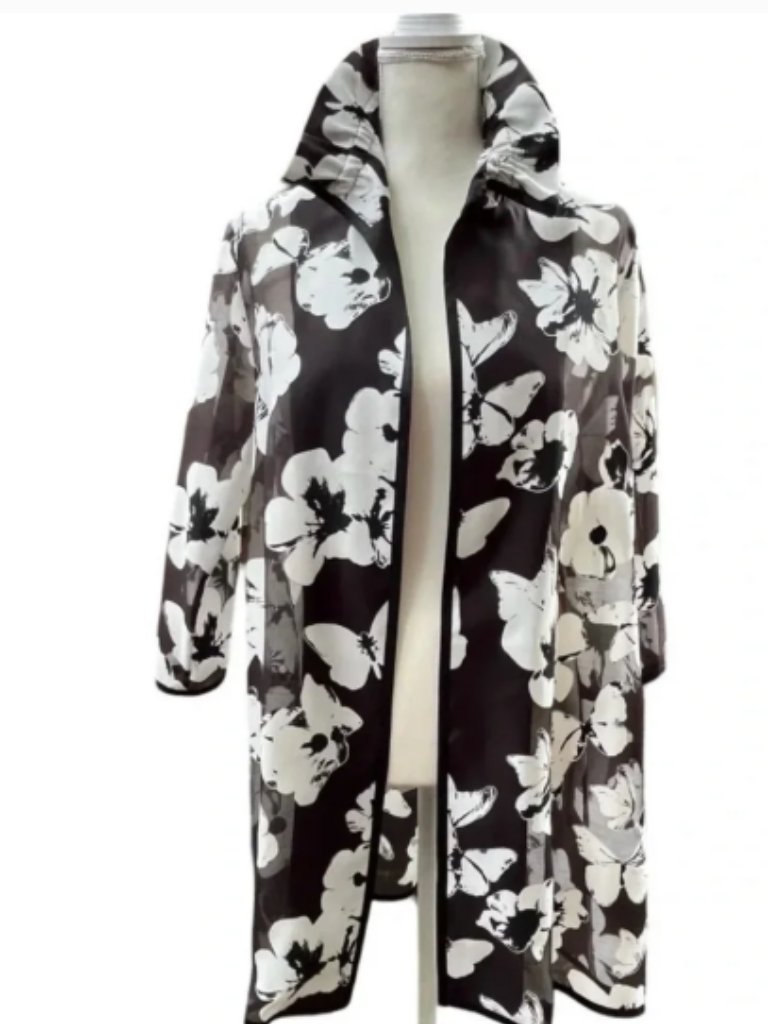 Caroline Rose Nwot Silk Trim Black And White Floral Jacket Size M